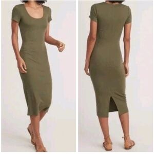 Marine Layer Lexi Ribbed Midi Dress Size Medium in Olive Green